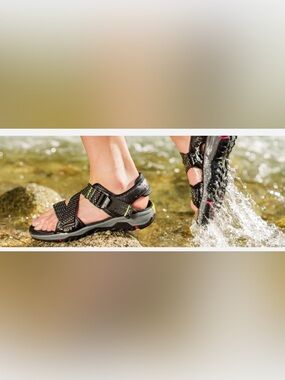 KURU Black Sport Sandals with Neon Green and Pink Highlights - Women's
